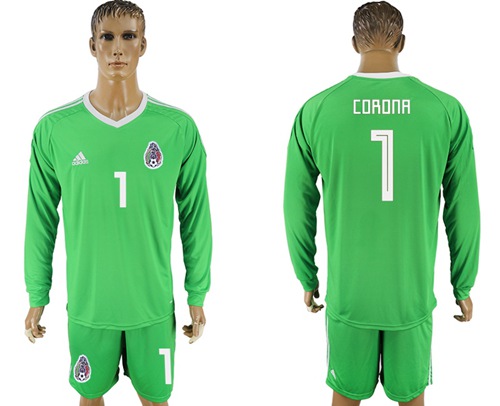 Mexico #1 Corona Shiny Green Long Sleeves Goalkeeper Soccer Country Jersey